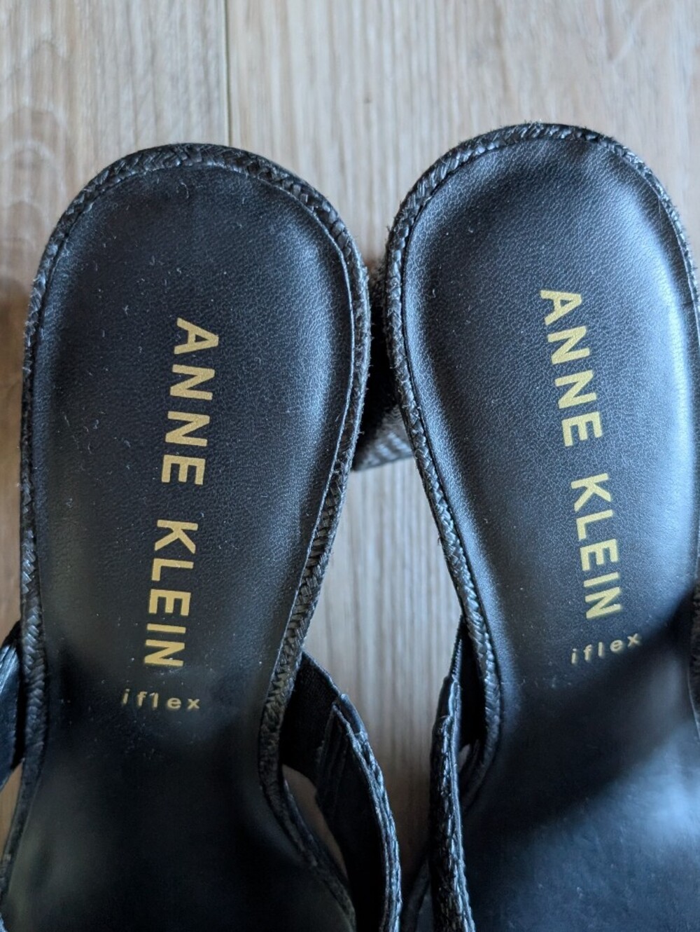 Anne Klein Black Woven Slide Mules with Chunky Heel - Picture 3 of 8